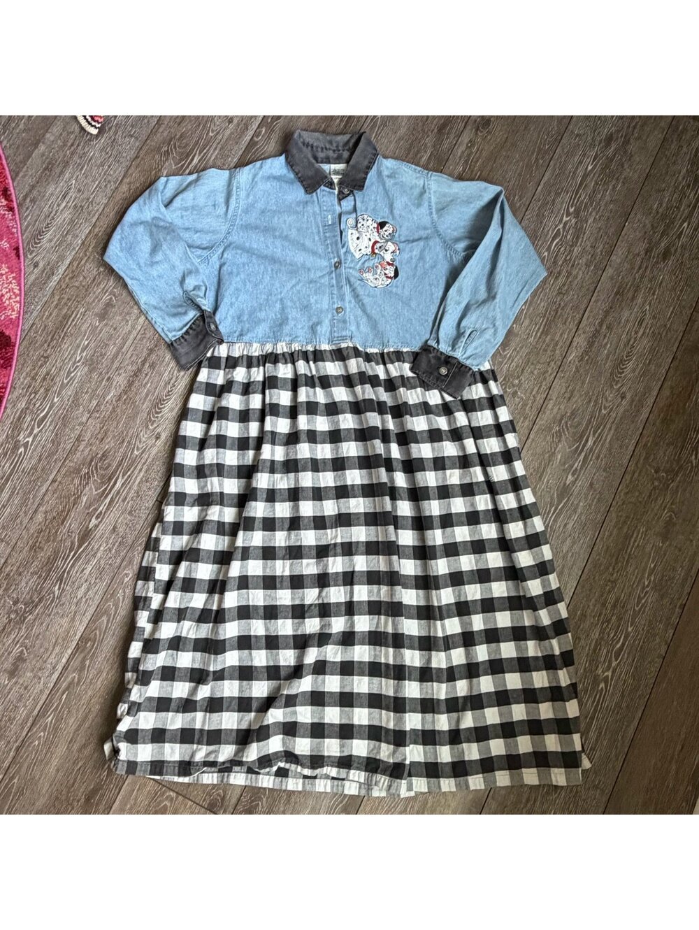 Vintage Disney 101 Dalmatians Dress 1X Plus Size Chambray Gingham Embroidered